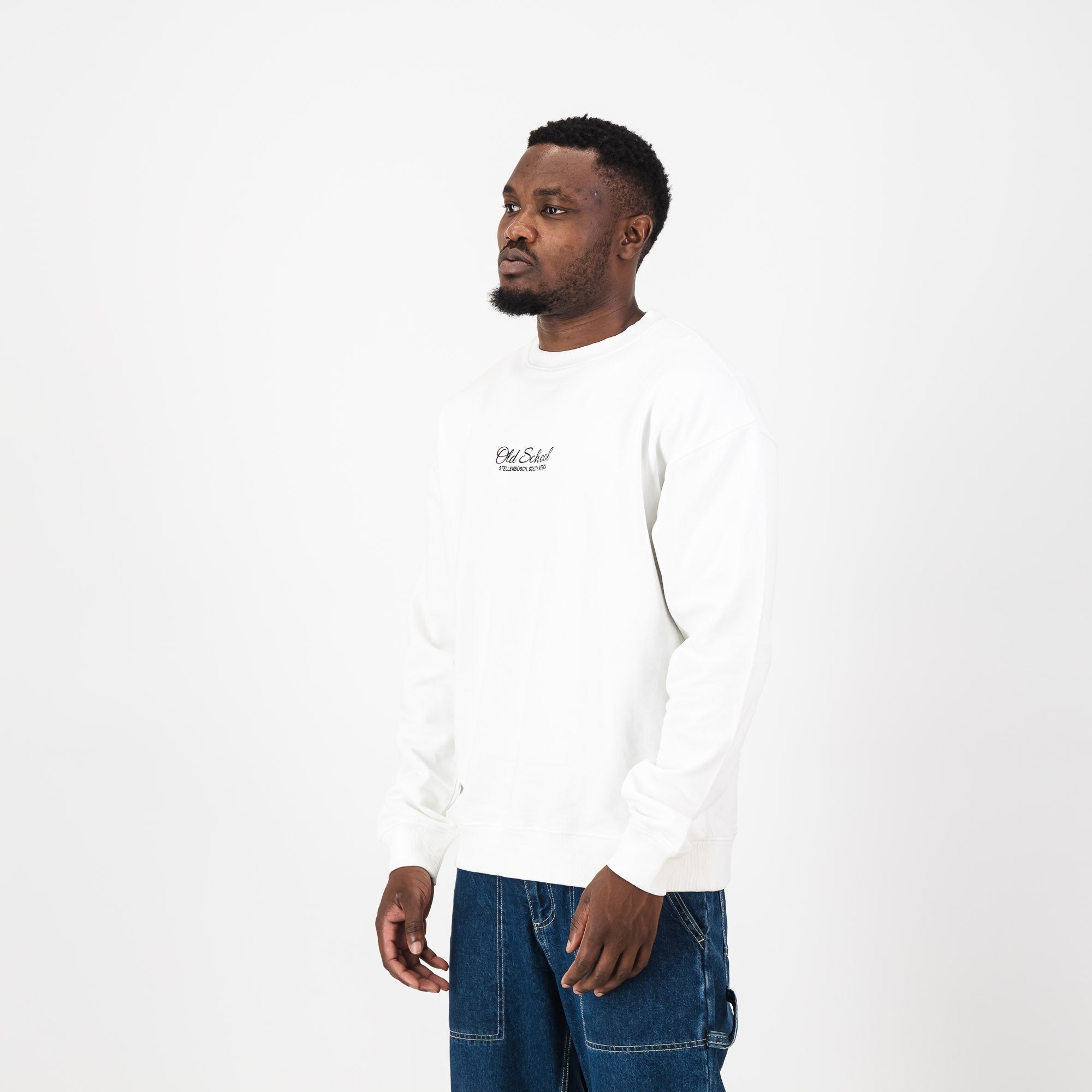 Old School Script Crew Neck Sweat-Cloud Dancer